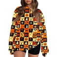 thumbnail image 2 of Halloween Fuzzy Tops for Women Printed Crew Neck Long Sleeve Trendy Spooky Festival Party Pullover Top Multicolor 15 S, 2 of 6