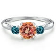 thumbnail image 3 of Gem Stone King 10K White Gold Ecstasy Mystic Topaz and London Blue Topaz 3-Stone Ring for Women | 1.26 Cttw | Round 6MM | Gemstone November Birthstone | Size 9, 3 of 6
