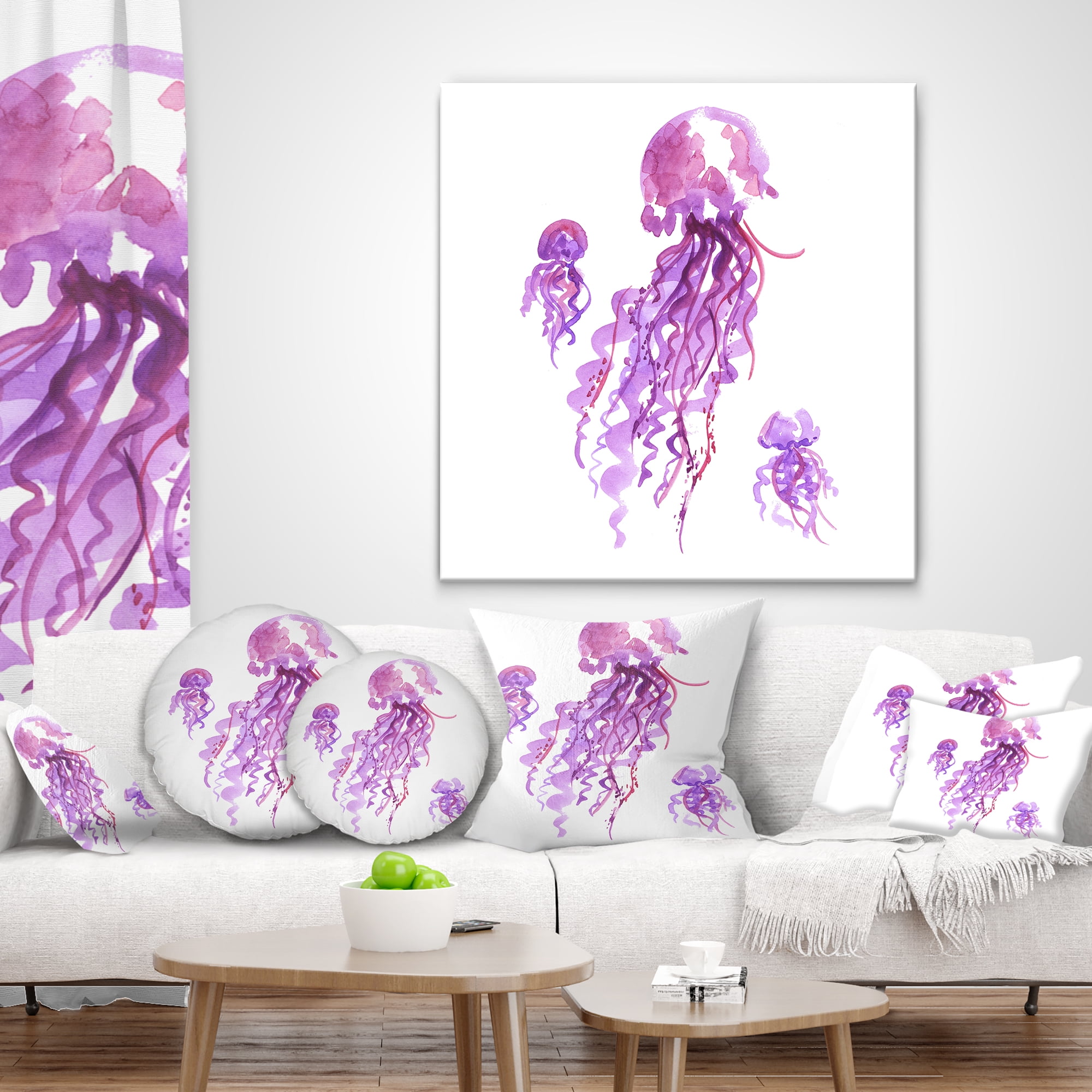 Designart Purple Jellyfish Watercolor - Abstract Throw Pillow - 12x20