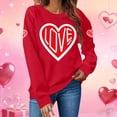 thumbnail image 2 of Wo-Fusoul Chandail en Molleton pour Femmes, Saint-Valentin Imprimé Feuille Col Rond Manches Longues Décontracté Sportif, Rouge, 2 of 7