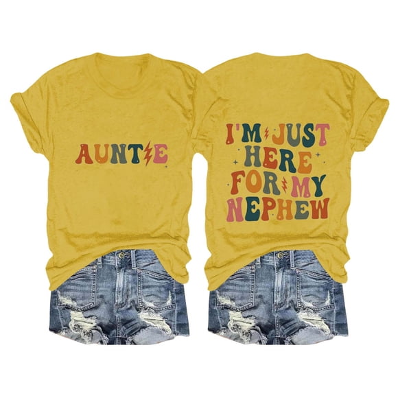 Alitao Graphic Tees Tshirts Shirts Aunt Shirt I'm Just Here For My Nephew T Shirts Auntie Tee Shirt Crewneck Cotton Short Sleeve T Shirts for Women Summer Shirts Yellow 2XL