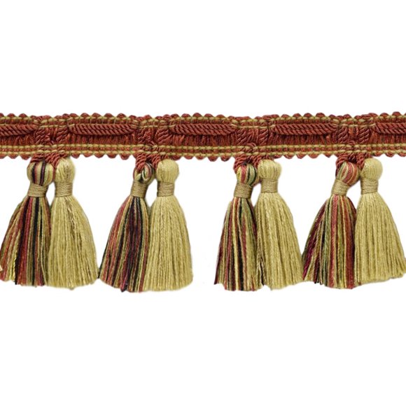 2 1/2" (6cm) Veranda Provincial Style Double Tassel Fringe Trim (Style# TFV025), Beige Harvest Red Multicolor #VNT21 (Dark Red, Light Red, Dark Beige) 18 Yards (54 ft/16.5m)
