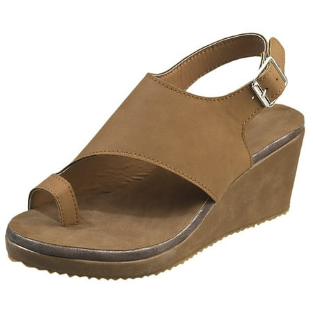 

iOPQO Women s sandals Women s Solid Fashion Sandals Round Pinch Buckle Color Toe Wedge Shoes Women s Sandals Women s Shoes Fashion Solid Brown 40