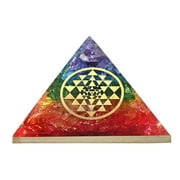 7 Chakra Onyx Crystal Orgone Pyramid, Organite Pyramid Flower of Life (Round)
