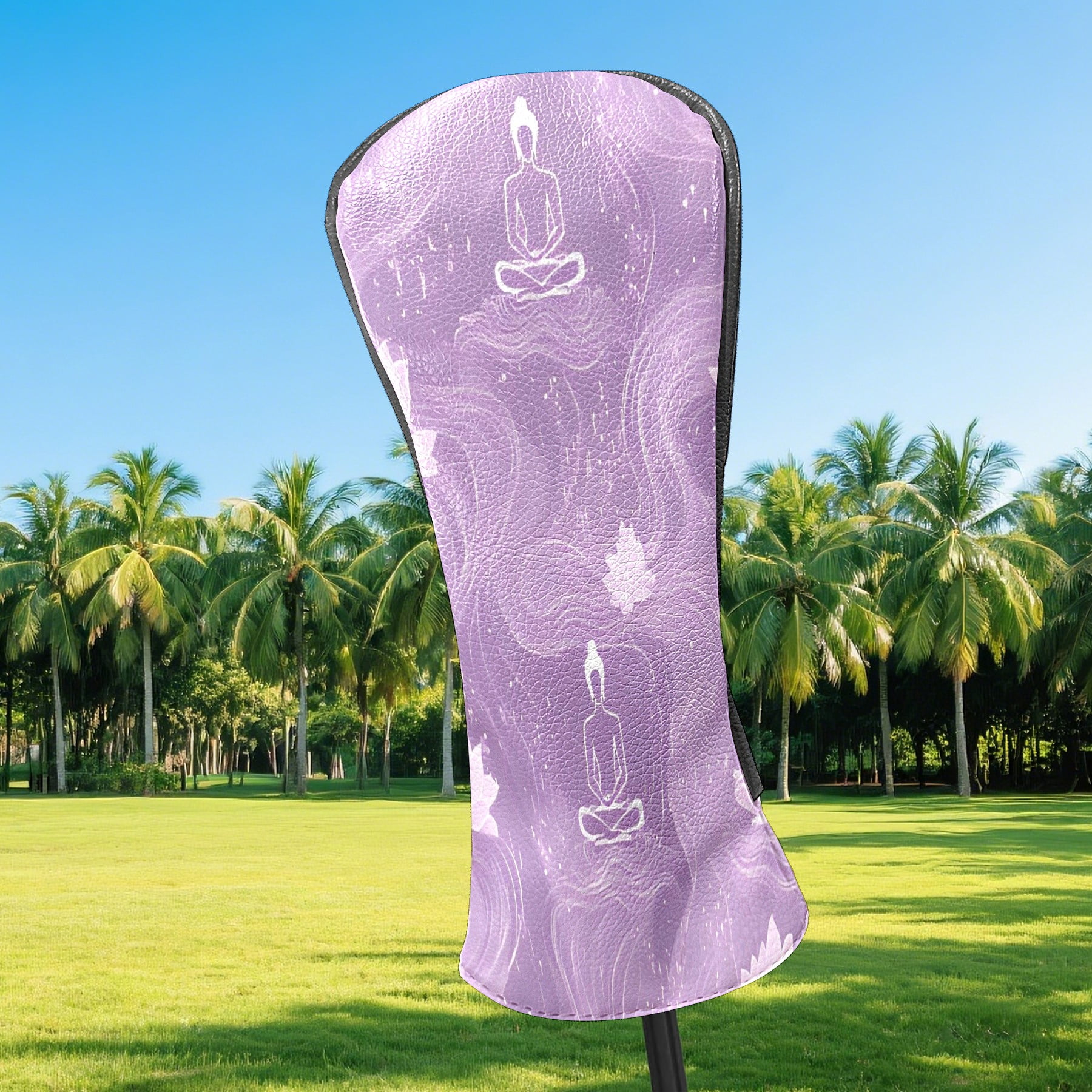 Golf Club Covers, Purple LotusBuddha Premium PU Leather Driver Hybrid Putter Head Covers with Velvet Lining, Waterproof Golf Gifts for Men Women