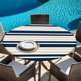 thumbnail image 6 of Navy Blue Khaki Striped Round Tablecloth, Fitted Table Cover with Elastic for 36"-44" Round Tables, Gradient Horizontal Lines Table Cloth Outdoor Indoor Dinning Party Waterproof Tablecloths, 6 of 7