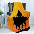 thumbnail image 4 of Rodeo Soft Flannel Fleece Throw Blanket, Silhouette of a Rider Against Sunset Background Evening Mountains, Cozy Plush for Indoor and Outdoor Use, 70" x 90", Charcoal Grey Mustard, by Ambesonne, 4 of 5