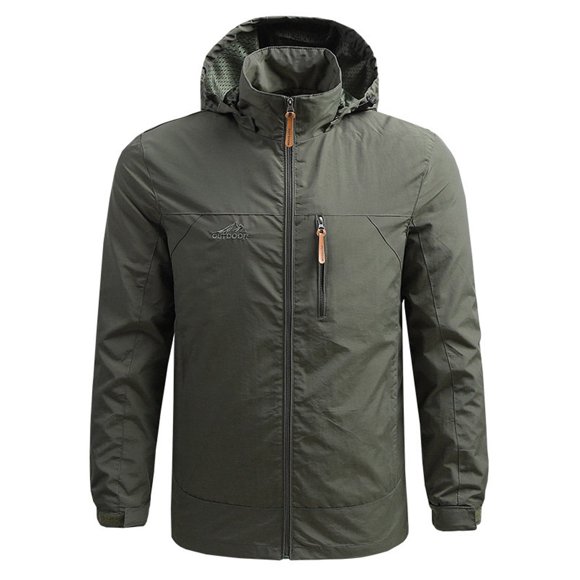 LOVZFMLL Hooded Windbreaker for Men Casual Loose Rain Coat Jacket Long Sleeve Zip-Up Rain Jacket Outdoor Running Travel Outerwear with Pockets