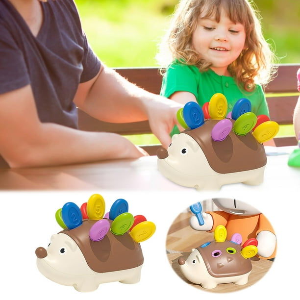 Juguete de entrenamiento de la motricidad fina con forma de erizo para niños de 1 a 3 años. Juguete educativo de plástico para la coordinación mano-ojo