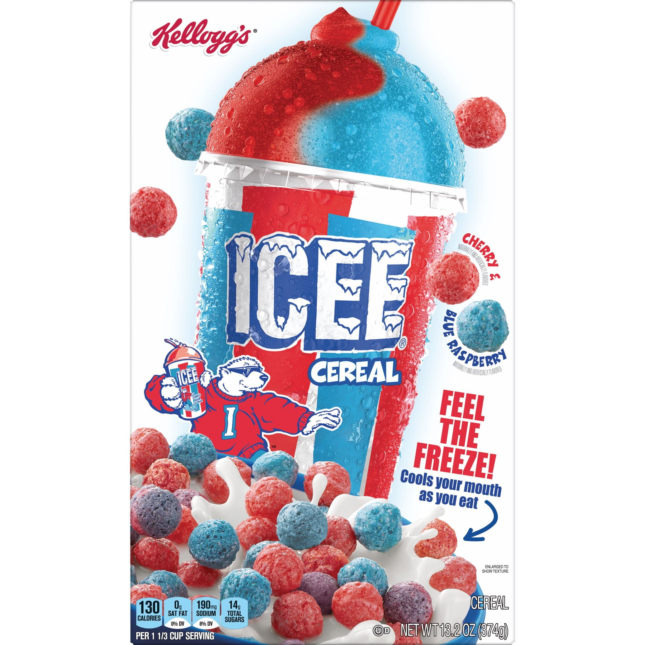 Kellogg's ICEE Breakfast Cereal, Kids Cereal, Family Breakfast, Family Size, Cherry and Blue Raspberry, 13.2oz Box (1 Box)