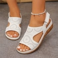 thumbnail image 4 of IEMIEMIEM Women's Perforated Leather Sandals Summer Comfortable Leaf Cut-Out Design Adjustable Strap Cushioned Wedge Heel Casual Sandals Walking Shoes White 9 Wide, 4 of 7