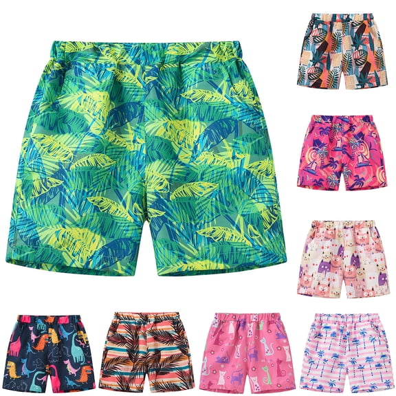 DHFJKG Boys Hawaiian Shorts For Kids 1-8Y Tropical Floral Print Summer Elastic Waist Shorts Beach Vacation Clothes Soft Bottoms