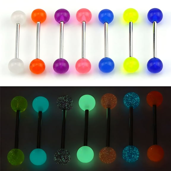 DESIGNICE 7PCS/Set Glow In The Dark Luminous Barbell Tongue Rings Body Piercing Jewelry