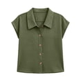 thumbnail image 3 of cocolona Summer Button Tops for Women Lapel Short Sleeve Shirts Dressy Casual Loose Solid Color Blouses, 3 of 6