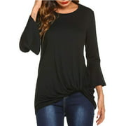 Women's Fashion Solid Color Long-Sleeved Upper Garment Round Neck Twist T-shirt