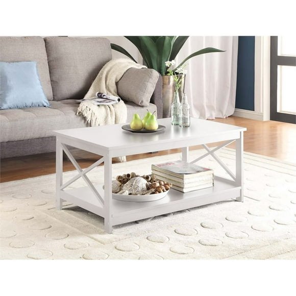 Convenience Concepts Oxford Coffee Table with Shelf in White Wood Finish