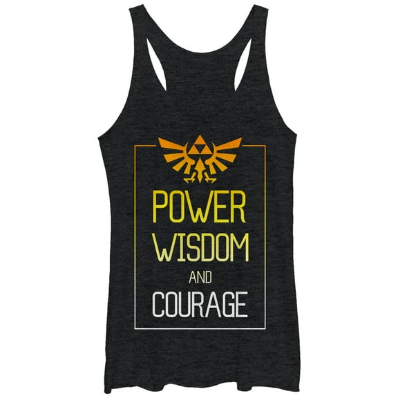 Women's Nintendo Legend of Zelda Power Wisdom Courage Racerback Tank Top Black Heather X Large