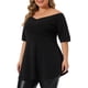 thumbnail image 1 of Blusas de peplum casuales de manga corta con escote en V para mujer de tallas grandes GRACE & GRANDEUR 1X negras, 1 of 1