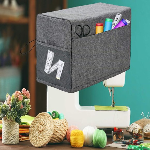 Housse de Machine à Coudre avec Poches de Rangement, Housse Pliable Universelle Anti-Poussière Matelassée Compatible avec la Plupart des Machines à Coudre Standard, Housse de Protection Durable de Haute Qualité