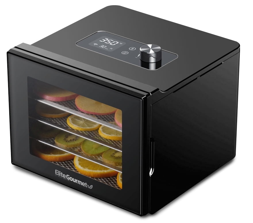 Elite Gourmet Digital Food Dehydrator with 4 Stainless Steel Trays, Black