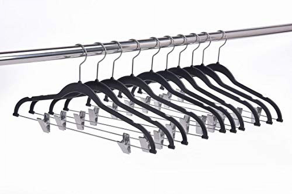 Quality Plastic Non Velvet Non-Flocked Thin Compact Coat Hangers with Metal Clips for Skirts Pants Blouses 360° Swivel Hook (White, 20)