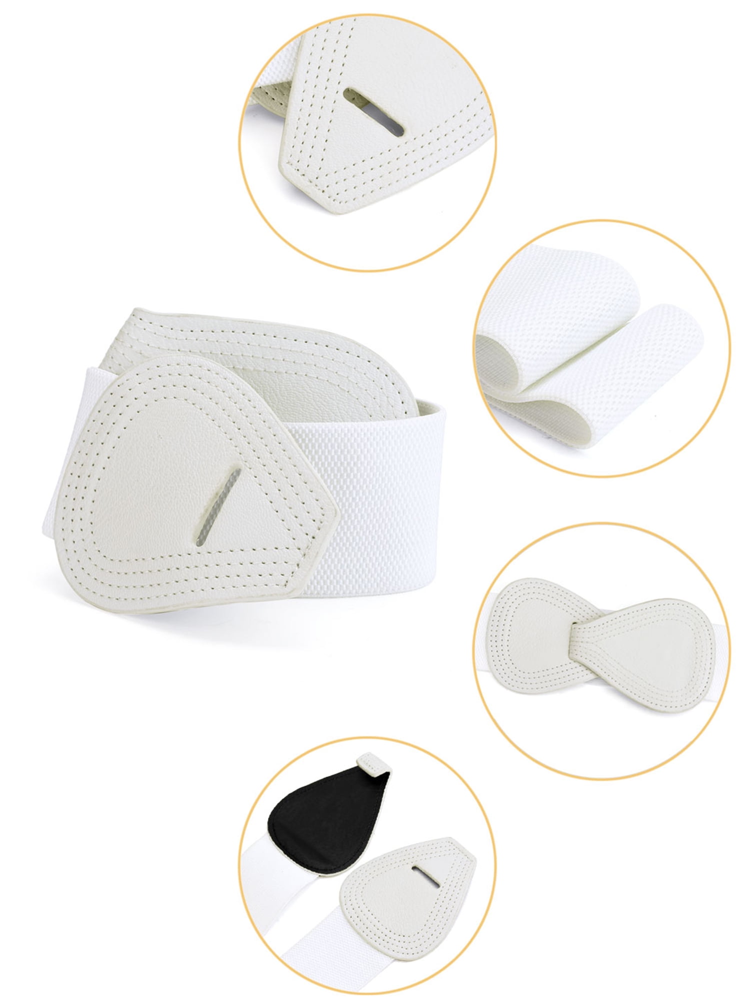 DARING DIVA Women's Plus Buckle Faux Leather Waist Belt 2 Pcs 39.4"x2.36" White
