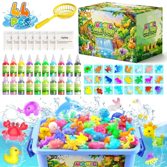 Carsky Magical Farm Gel Toy, 24 Animal Molds & 20 Gel w/ Storage Box, DIY Elf Water Kit Sensory Toy Craft Gift for Girls Boys Age 3-8