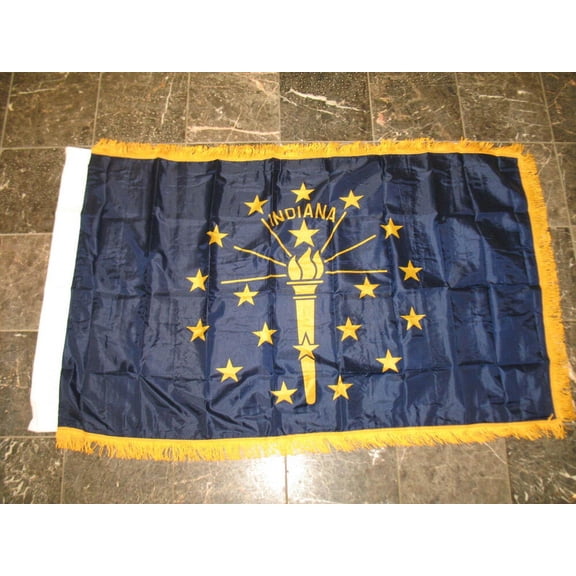3x5 Indiana State Poly Nylon Sleeve w/ Gold Fringe Flag 3'x5' Banner