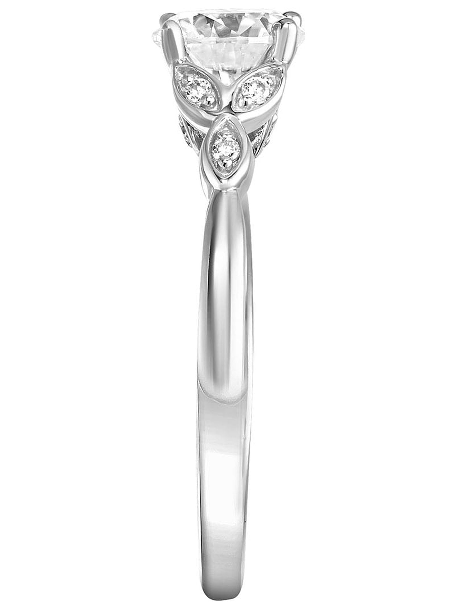 1.08 Carat DEW Moissanite 10K White Gold Floral Engagement Ring