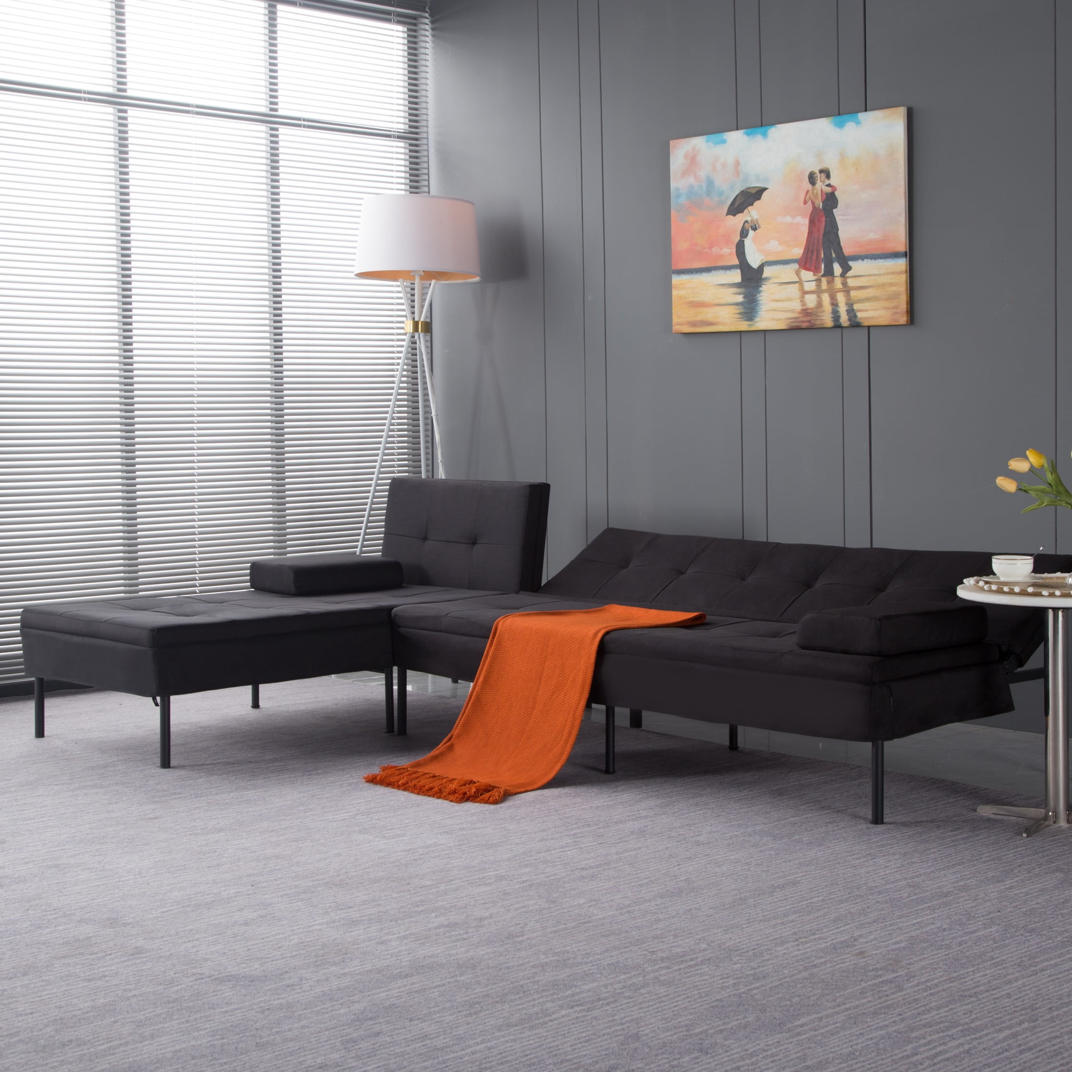 Gewnee 89.4” Sofa Sleeper Bed L-Shaped Sectional Couches,Convertible Sofa Bed for Living Room,Apartment（Black）