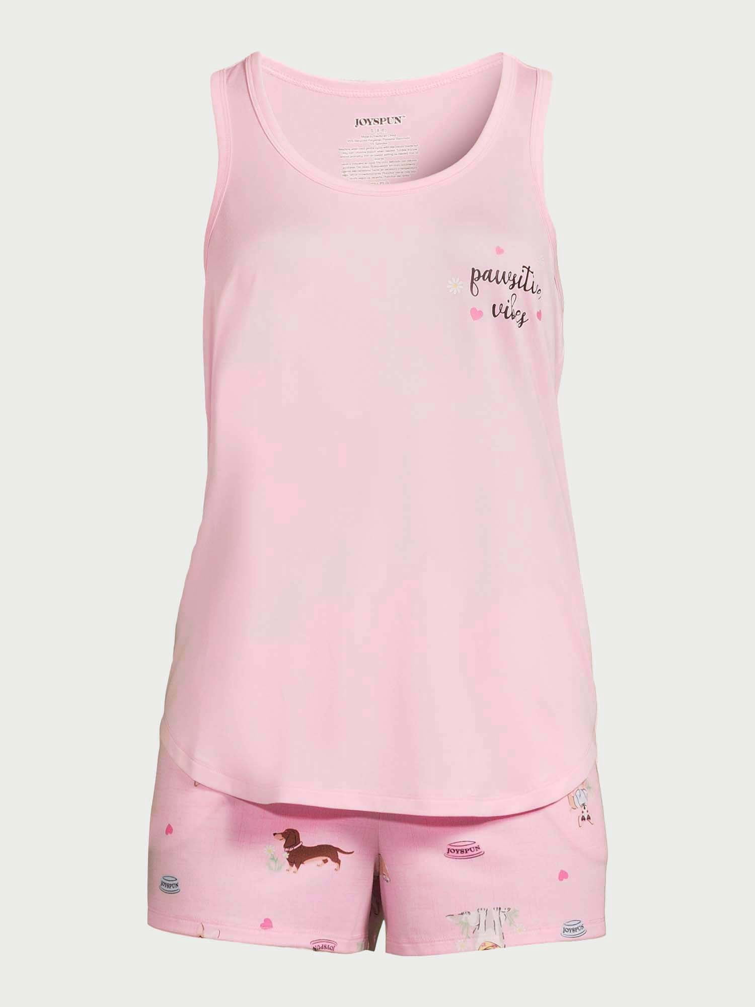 Joyspun Women's Print Tank Top and Shorts Pajama Set, 2-Piece, Sizes S to 3X