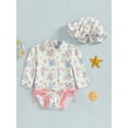 thumbnail image 4 of BemeyourBBs Toddler Baby Girl Swimsuit Infant Bathing Suit One-Piece Swimsuits with Sun Hat Set Long Sleeve Rash Guard Swimwear Strawberry Floral Zipper Summer Beach Wear, 4 of 9