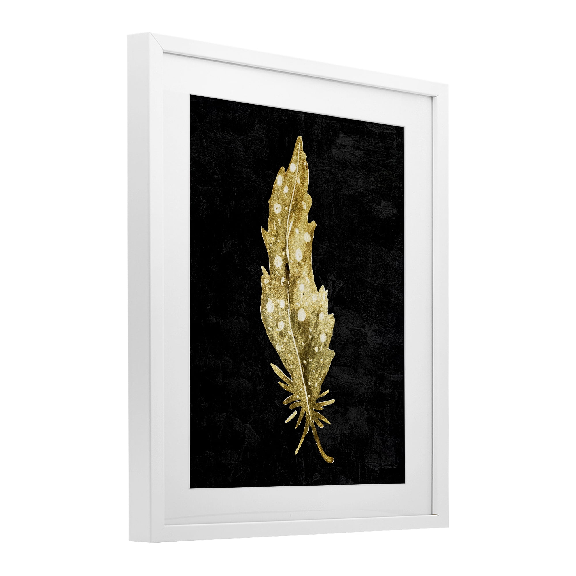 Feather On Black White Framed Print Under Glass, design by Kim Allen
