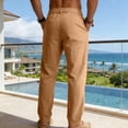 thumbnail image 4 of ‌Men's Linen Pants Lightweight Drawstring Elastic Waist Pockets Loose Fit Straight Legs Summer Beach Yoga,S, 4 of 5
