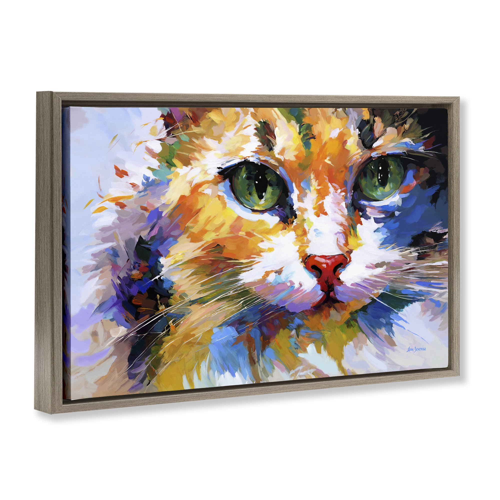 Stupell Industries Manx Cat Gaze Animals & Insects Painting Brown Floater Framed Canvas Art Print Wall Art, 31 x 21