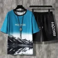 thumbnail image 3 of Camisetas y pantalones cortos deportivos para gimnasio, trajes para hombre, ropa de verano de gran tamaño de color caqui, conjunto moderno de 2 piezas, conjuntos para hombre, moda barata 5xl 2024, 3 of 5