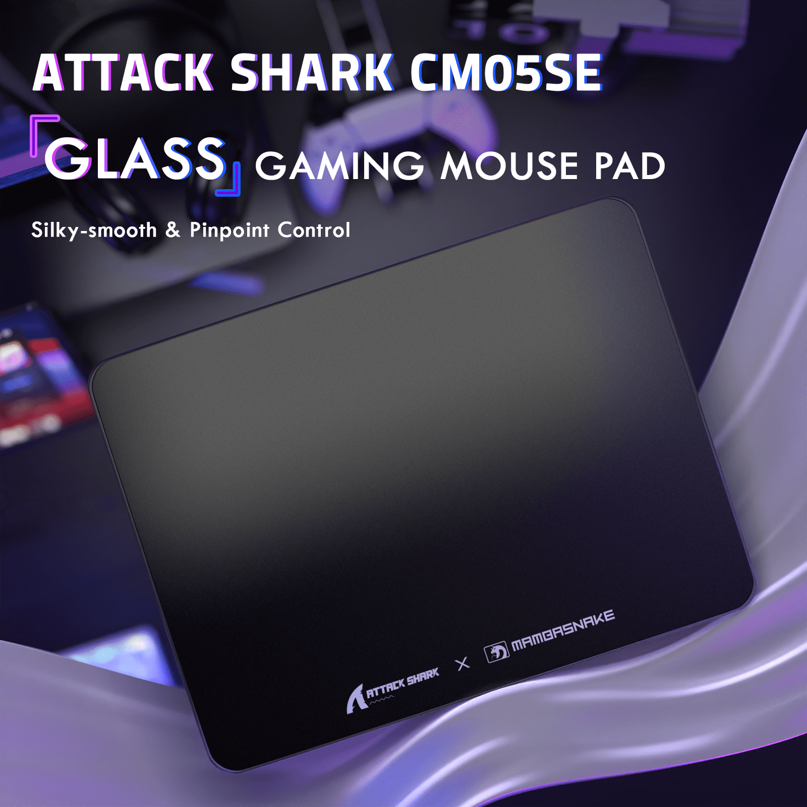 ATTACK SHARK CM05SE Glass Gaming Mouse Pad,16.14x12.20 in Tempered Glass Hard Mouse Pad with Nano-Textured Surface, Non-Slip PU Leather Base,9H Scratch Resistant Large Mouse Mat for FPS &PC Gaming