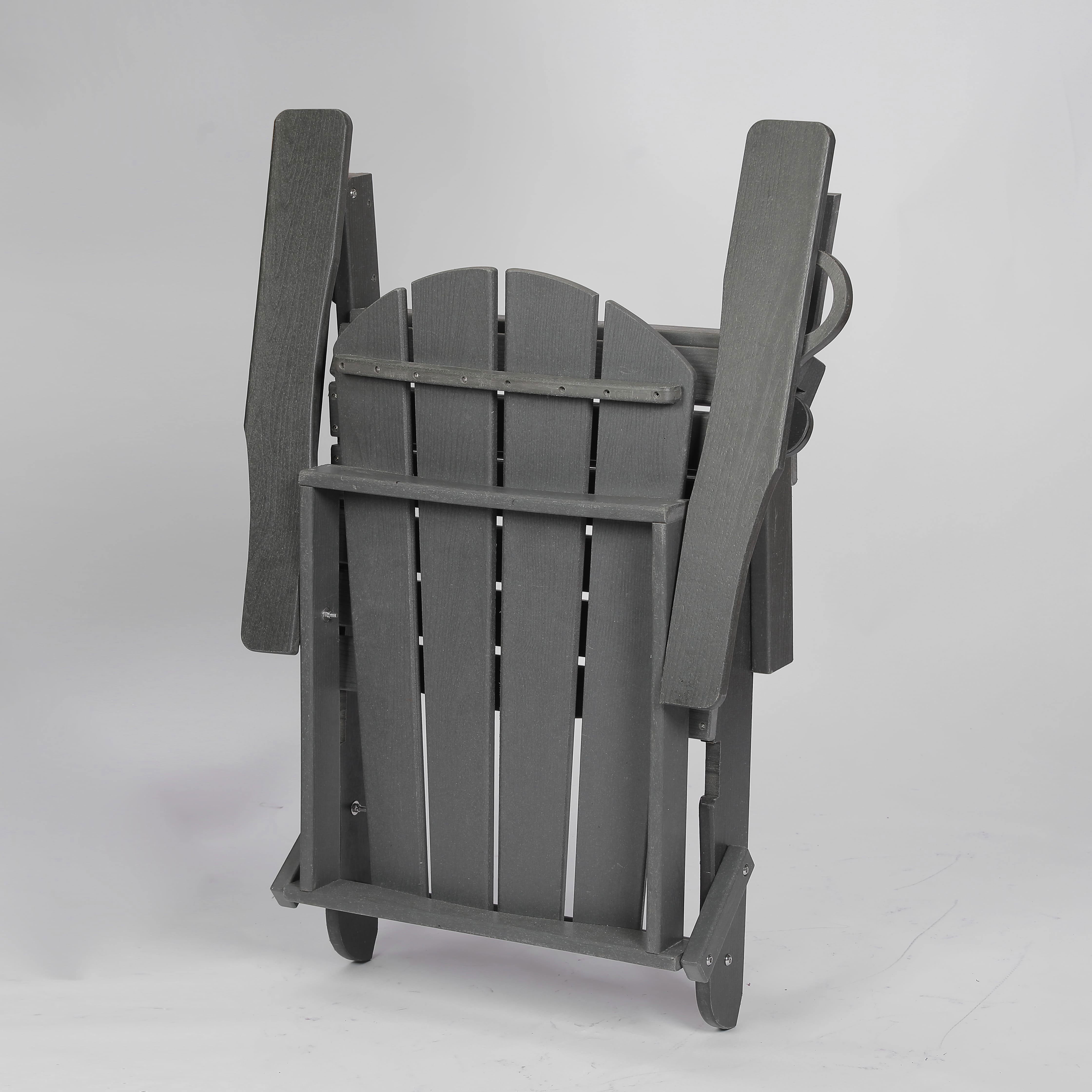 Resenkos HDPE Folding Adirondack Chair with Dual Cup Holder and Wood Texture, Composite Patio Chair for Outdoor Space, Gray