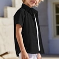 thumbnail image 5 of MGDXOX Kids Short Sleeve Cotton Linen Collar Button Down Shirt With Lace Trim Breathable Fabric Spring Summer Casual Party Wear Black 14 years, 5 of 9