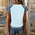 thumbnail image 7 of Womens Short Sleeve Waffle Knit Top Denim Trim, Raglan Sleeve Summer Round Neck Tees Casual Layered Look T-Shirts for Daily Wear Soft Jean Inspired 2026 Fashion, 7 of 7