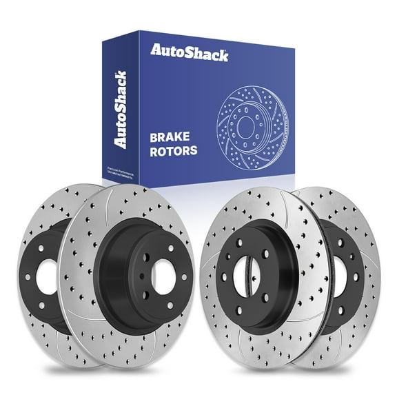 AutoShack Front Vented & Rear Solid Drilled & Slotted E-Coated Brake Rotors 4-PC Set Replacement for 2013-2017 Ford Fusion 2019-2020 Ford Fusion 2013-2016 Lincoln MKZ ShadowGuard