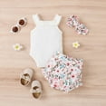 thumbnail image 4 of Utoimkio Toddler Baby Girls Summer Outfits Romper Tops & Drawstring Shorts Sets 2Pcs Cute Baby Summer Lounge Clothes with Headband, 4 of 9