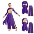 thumbnail image 3 of renvena Girls Praise Dance Dress Long Sleeve Prayer Robe Worship Liturgical with Palazzo Pants Outfit Purple 14, 3 of 7