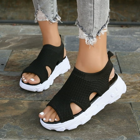 

Aayomet Sandals for Women Dressy Summer Women Mesh Beach Slip On Sport Casual Open Toe Flat Soft Bottom Breathable Shoes Sandals Black 8.5