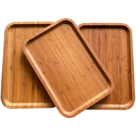 

Bamboo Serving Platter Tray Cheese Charcuterie Decorative Bathroom Kitchen Dish Wood (3 Mediums 14 x 9.5 Caramelized Br