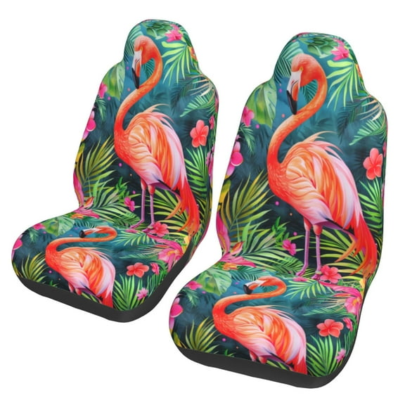 KAKALAD Tropical Pink Flamingo 01 Car Accessories Seat Covers Set Vehicle Seat Covers Universal Front Seats Protector 2 Pcs
