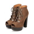 thumbnail image 5 of New Women Qupid Enclose-89 Suede Peep Toe Chunky Heel Platform Zip Bootie, 5 of 6