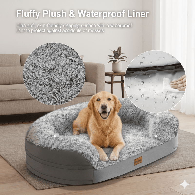 Gimars Orthopedic Egg Foam Dog Bed for Large Dogs with Bolsters, Waterproof, Removable Cover, Soft Support for Aging, Medium, Small Dogs,L