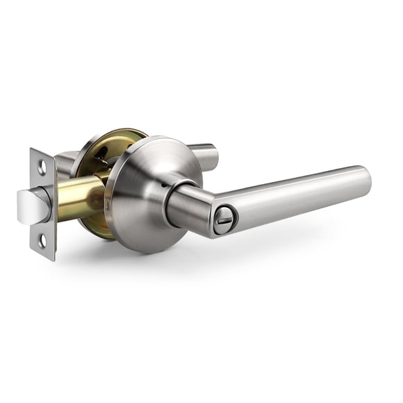 GOBEKOR 1 Pack Brushed Nickel Door Handle Interior Privacy Door Handle Heavy Duty Satin Nickel Door Lever for Bedroom or Bathroom Reversible Keyless