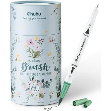 Ohuhu 60-Color Water-Based Markers, Dual Tips (Fineliner & Brush), No Bleeding, for Adults - Maui